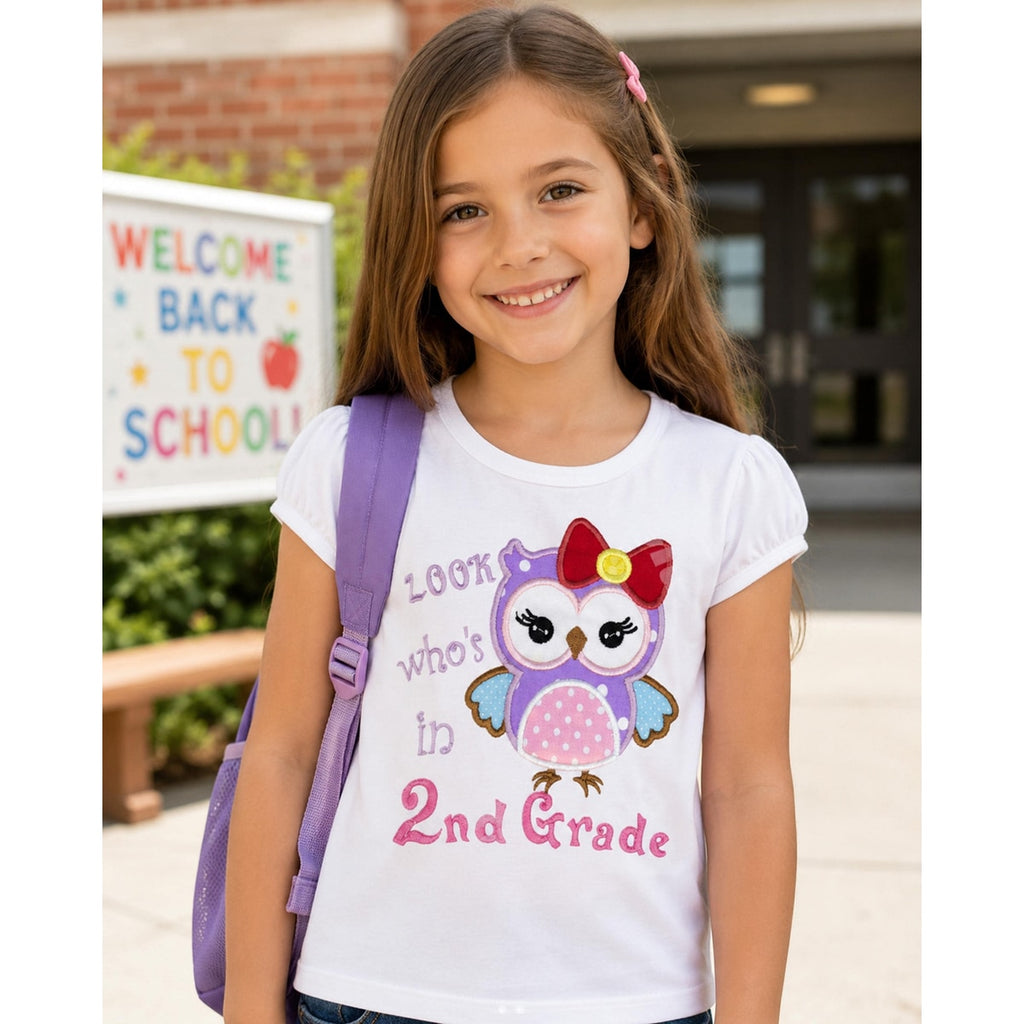 Owl Graphic T-Shirt: Girls Back to School Style (Sizes XS-XL)