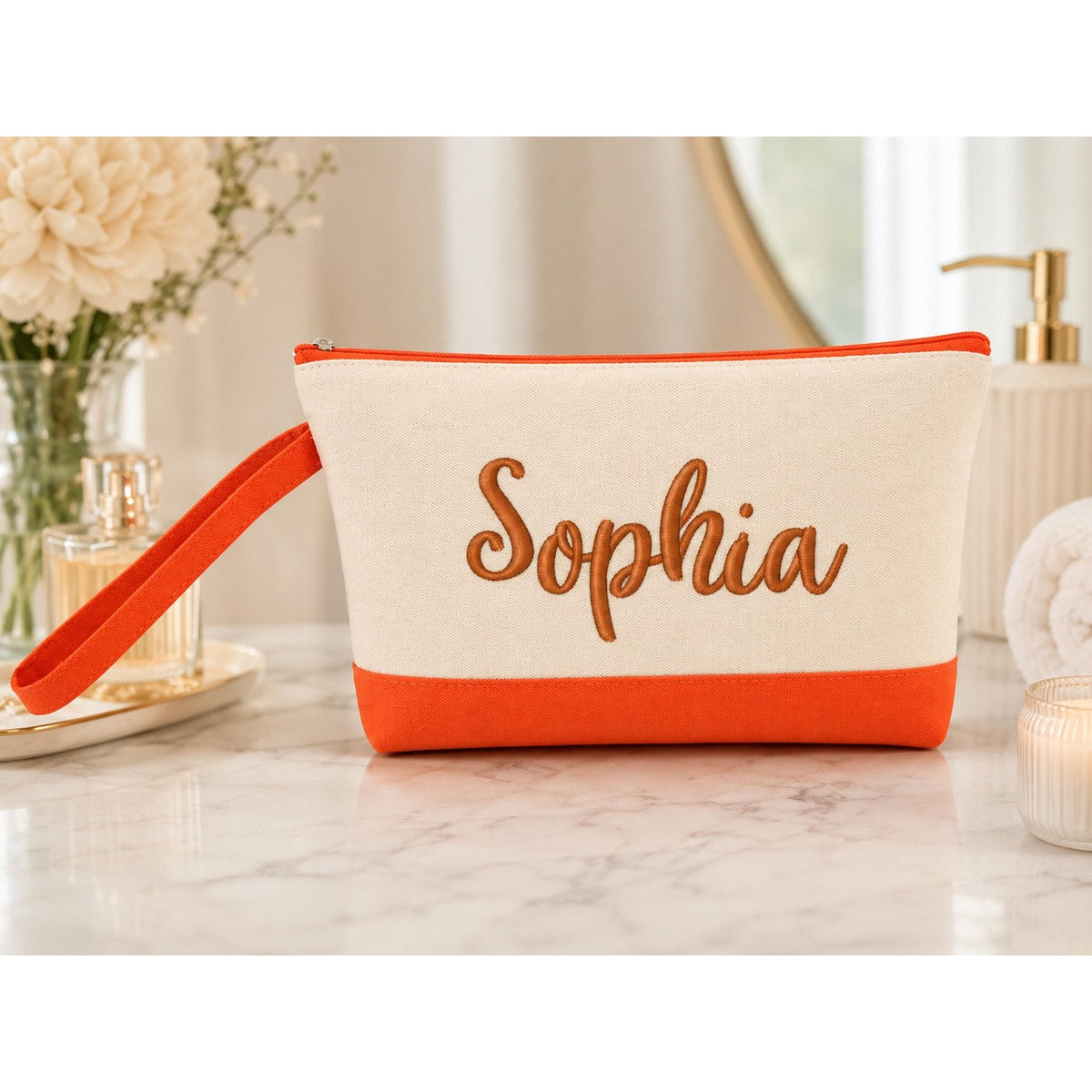 Monogram Make Up Bag, Personalized Canvas Cosmetic Bag, Monogram Makeup Case, Bridesmaids Gift, Makeup Bag, Make Up Tote