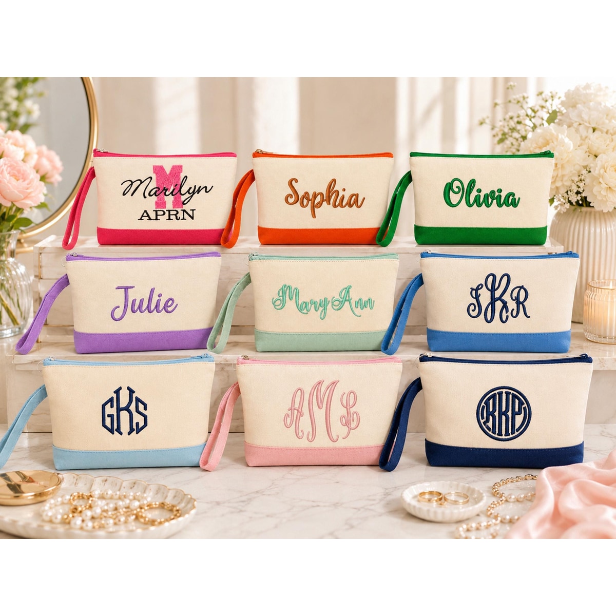 Monogram Make Up Bag, Personalized Canvas Cosmetic Bag, Monogram Makeup Case, Bridesmaids Gift, Makeup Bag, Make Up Tote