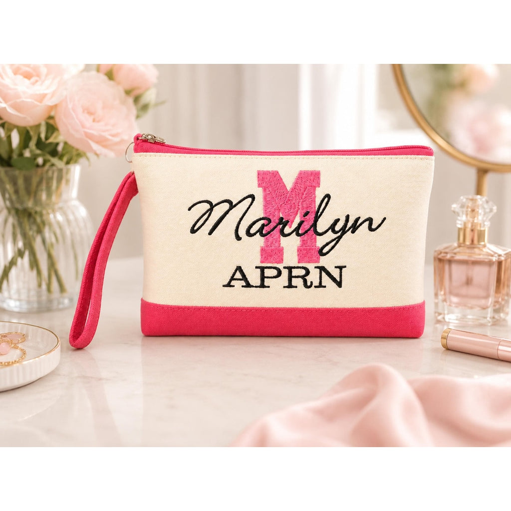 Monogram Make Up Bag, Personalized Canvas Cosmetic Bag, Monogram Makeup Case, Bridesmaids Gift, Makeup Bag, Make Up Tote