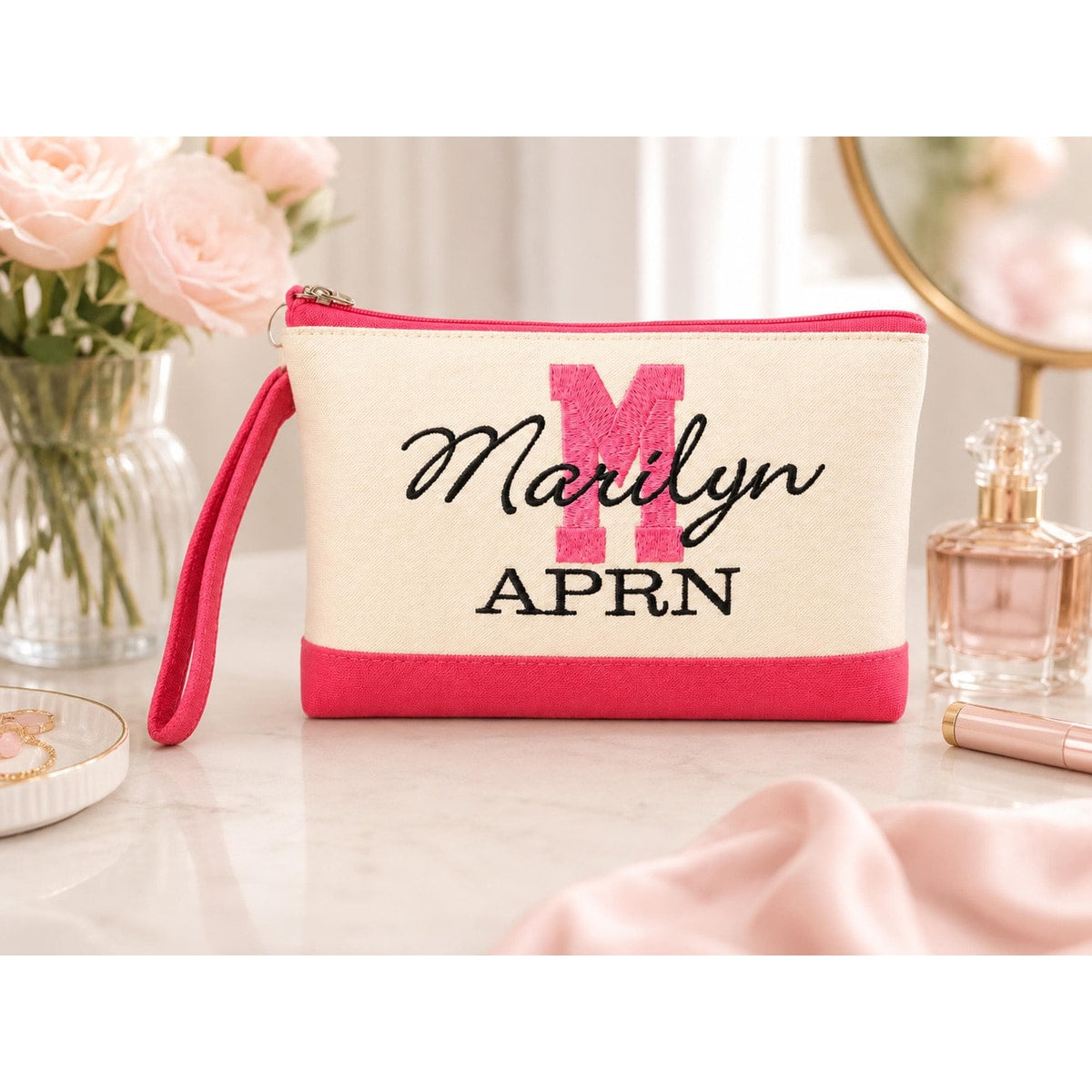 Monogram Make Up Bag, Personalized Canvas Cosmetic Bag, Monogram Makeup Case, Bridesmaids Gift, Makeup Bag, Make Up Tote