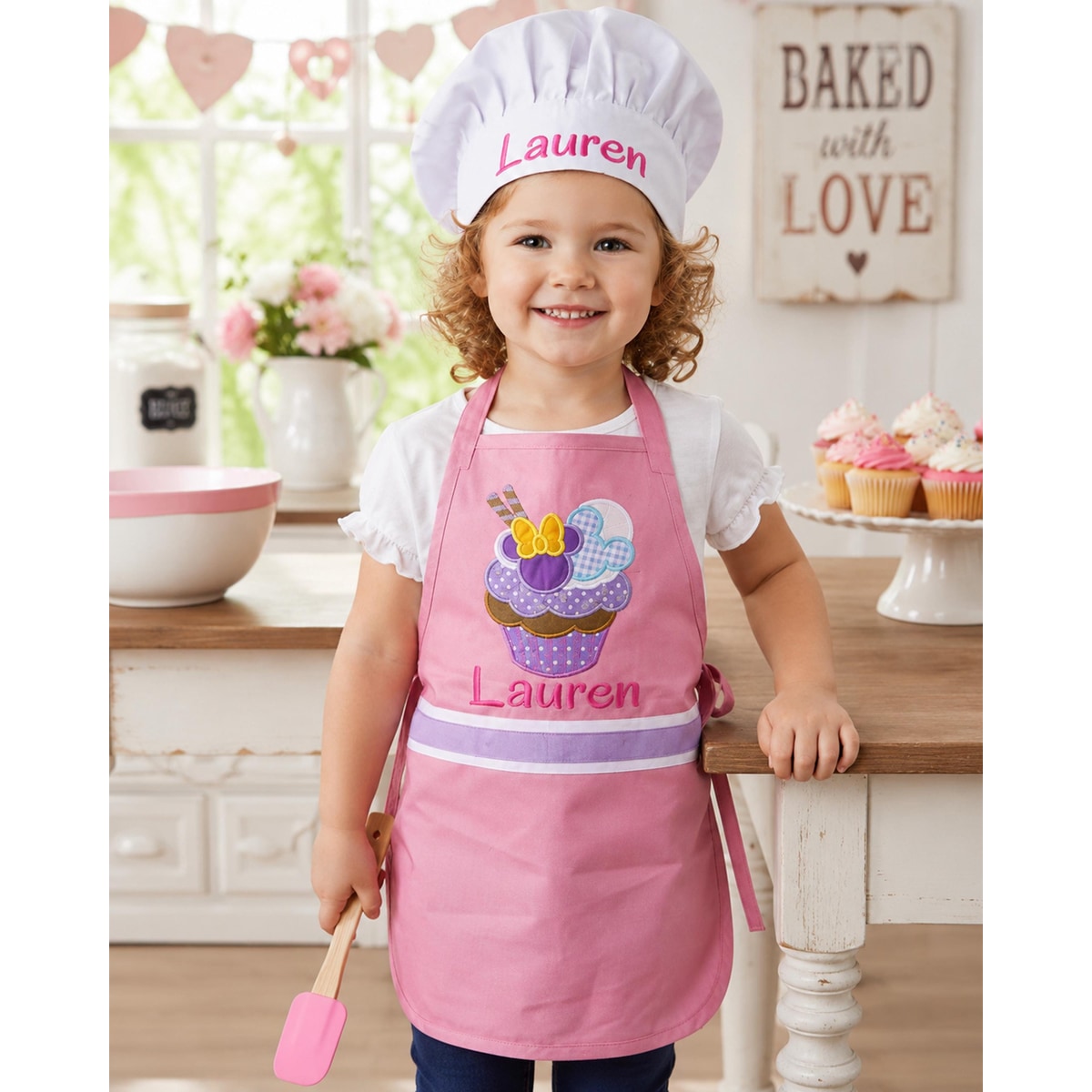 Personalized Girls Cooking Apron: Cupcake Minnie Design (With Name)