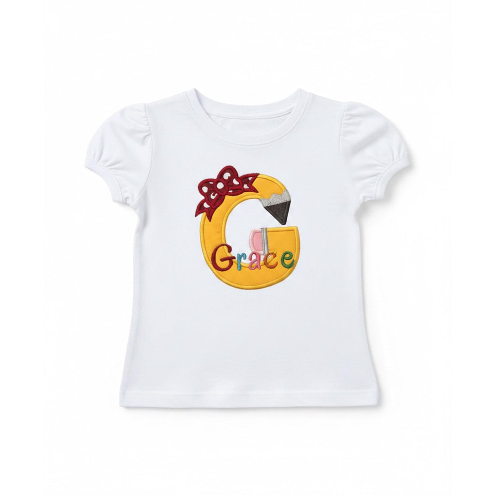 Back to School Shirt, Custom Embroidered Pencil Bow Personalized Shirt, Kindergarten Outfit, Pre K Shirt, Kids School Tee