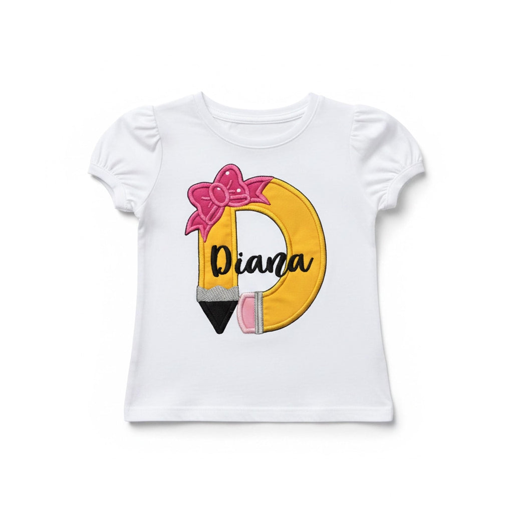 Back to School Shirt, Custom Embroidered Pencil Bow Personalized Shirt, Kindergarten Outfit, Pre K Shirt, Kids School Tee