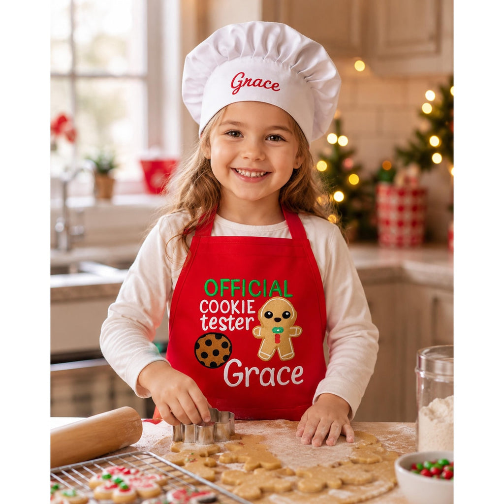 Personalized Gingerbread Chef Apron and Hat Set – Kids Christmas Baking Wear
