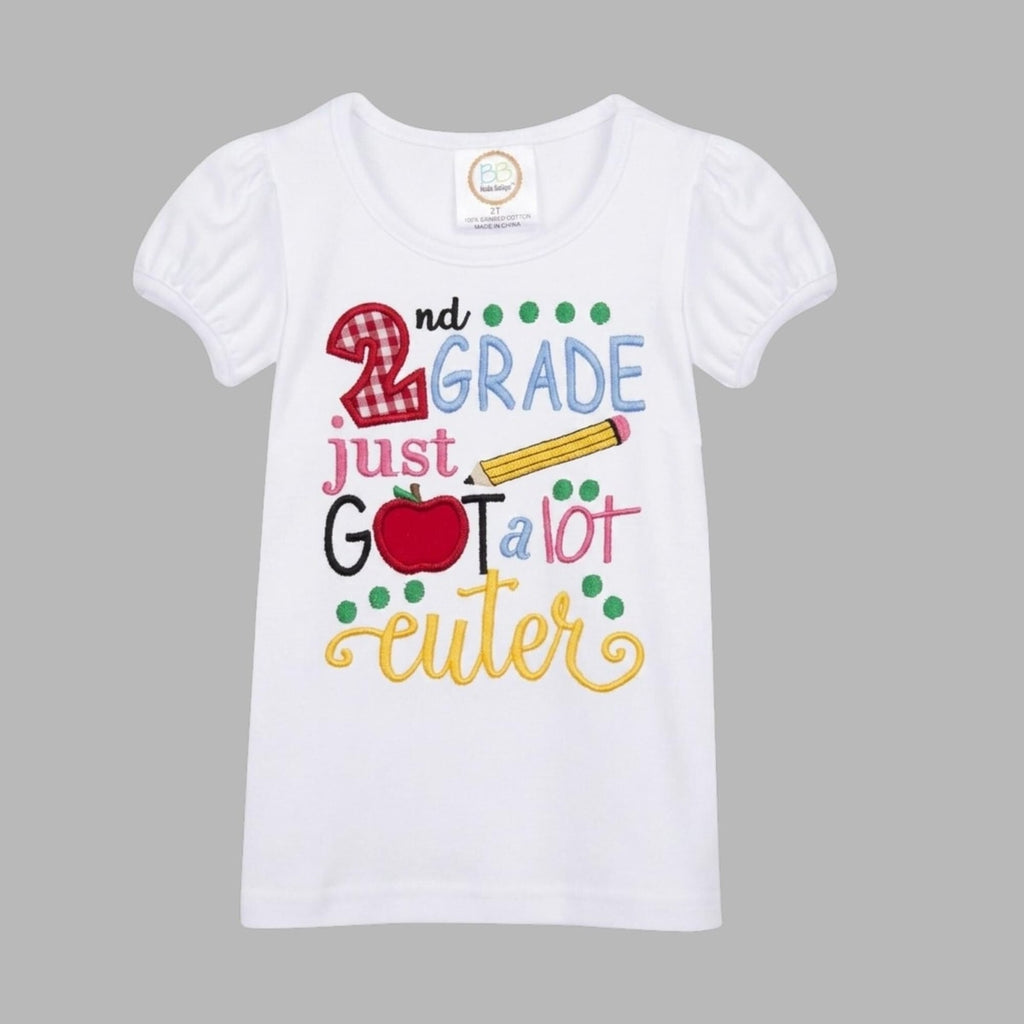 Back to School Girls Outfit, Custom Embroidered Applique, Grade Shirt and Shorts, School Shirt Shorts