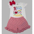 Back to School Girls Outfit, Custom Embroidered Applique, Grade Shirt and Shorts, School Shirt Shorts