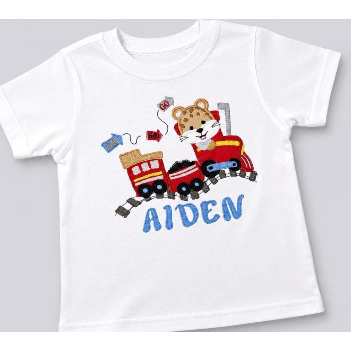 Boys Personalized Birthday Shirt / Tiger Train Embroider Shirt / Boys Shirt / Cute Train Shirt