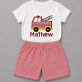 Firetruck Boy's Outfit / Shirt - Short Set / Firetruck Outfit / Birthday Outfit / Personalized Boys Truck Birthday Set