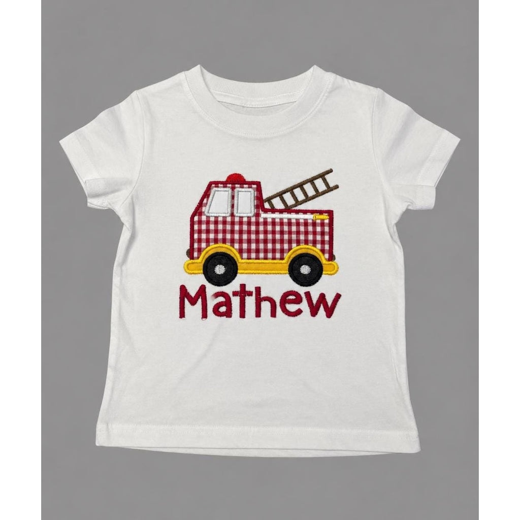 Firetruck Boy's Outfit / Shirt - Short Set / Firetruck Outfit / Birthday Outfit / Personalized Boys Truck Birthday Set