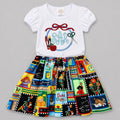 Kindergarten Girls Outfit / Back to School Monogram Set / Personalized School Girls Shirt Skirt Set / Embroider Monogram Shirt