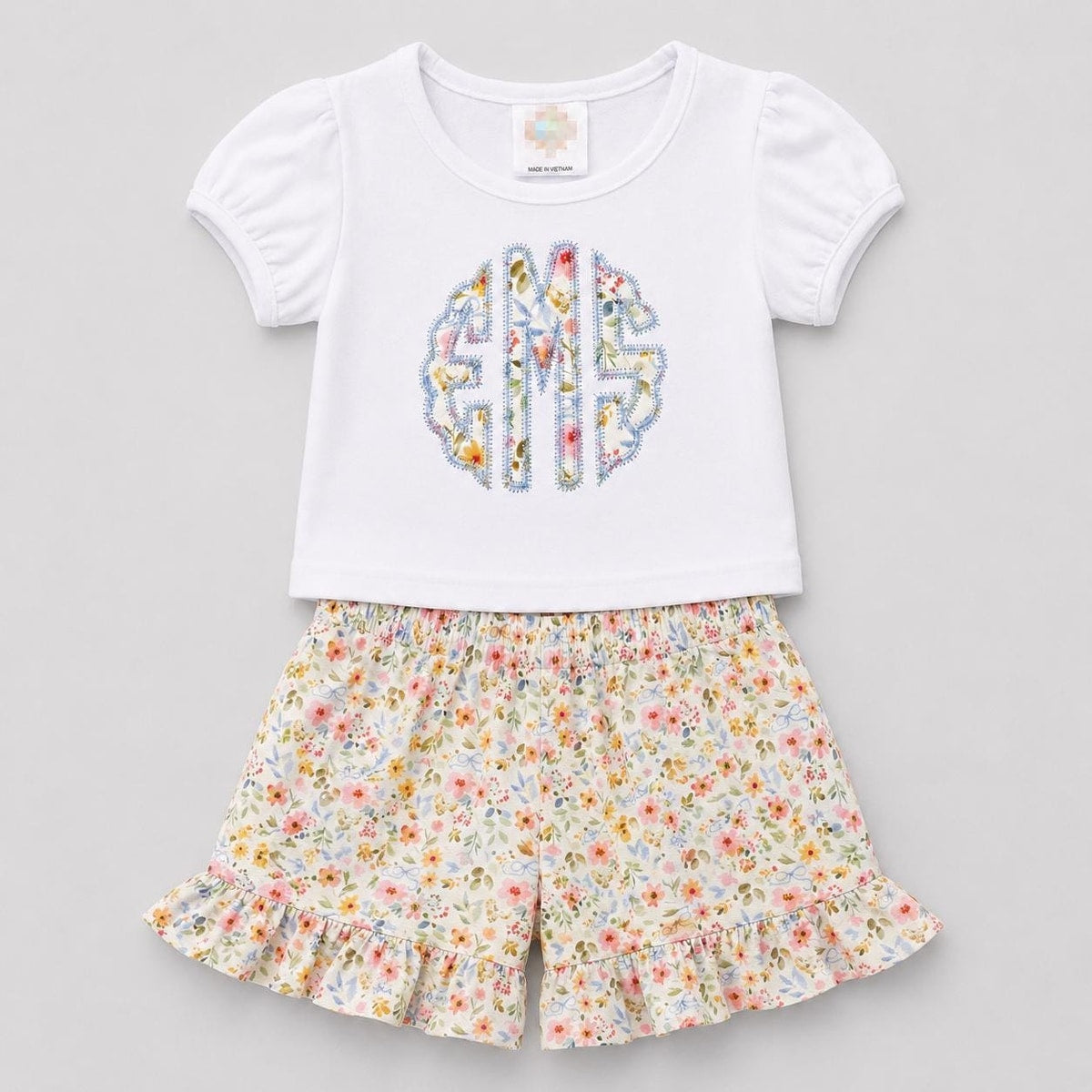 Girls Monogram Shirt Short Set / Floral Short Shirt Outfit / Summer Personalized Girl Shirt Short Outfit  / Birthday Shirt Short Set