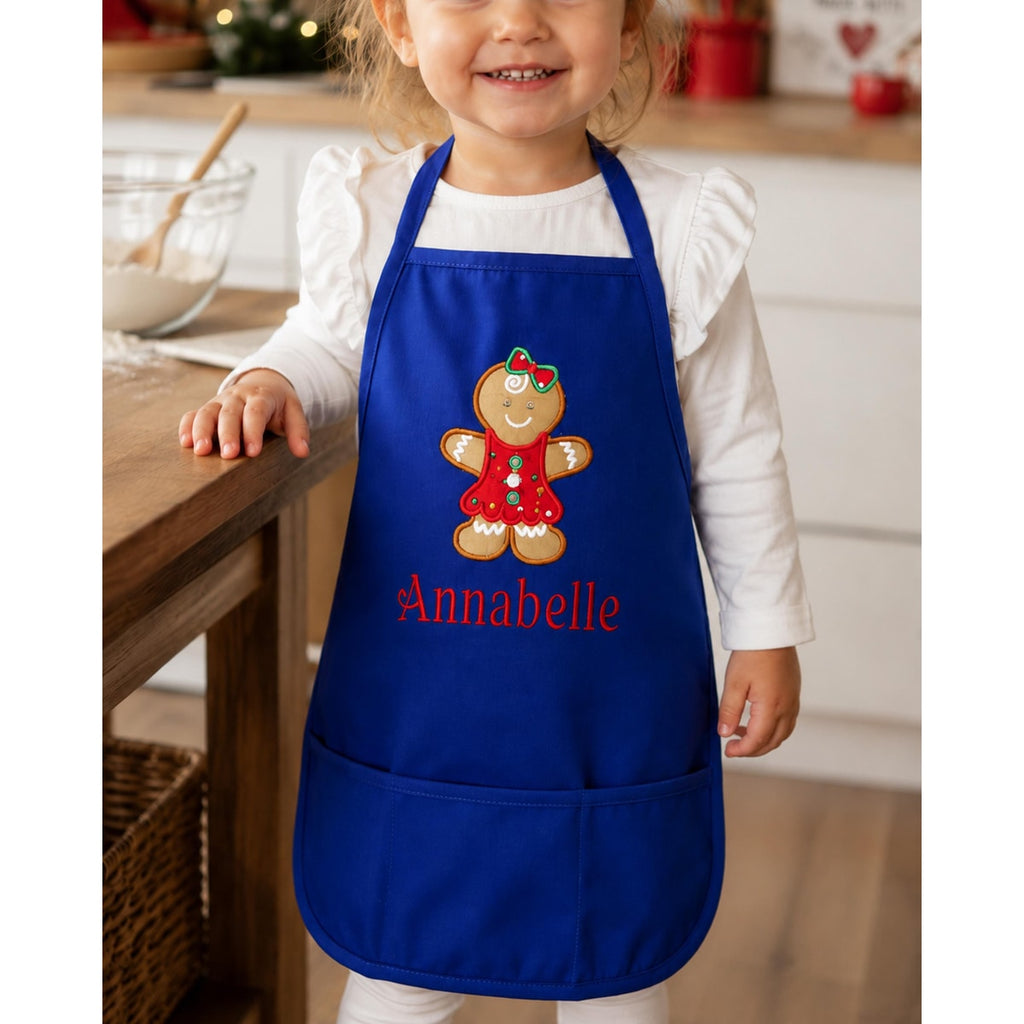 Gingerbread Christmas Aprons - Personalized Chef Apron and Hat Set - Embroidered Gingerbread Girl Aprons