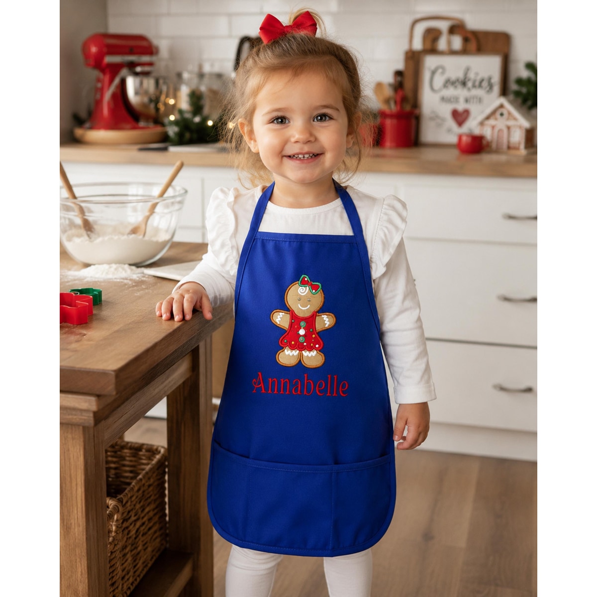Gingerbread Christmas Aprons - Personalized Chef Apron and Hat Set - Embroidered Gingerbread Girl Aprons