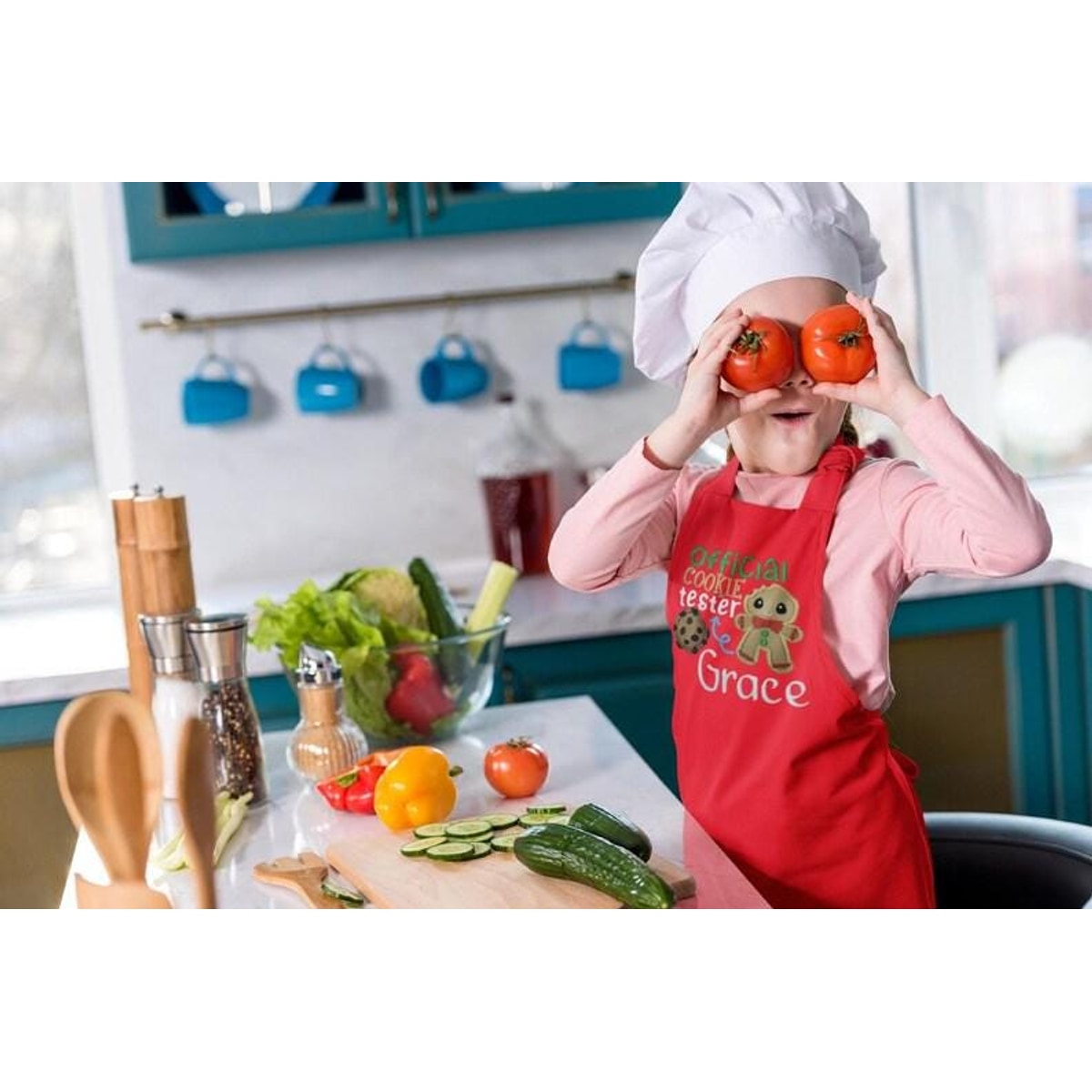 Personalized Gingerbread Chef Apron and Hat Set – Kids Christmas Baking Wear
