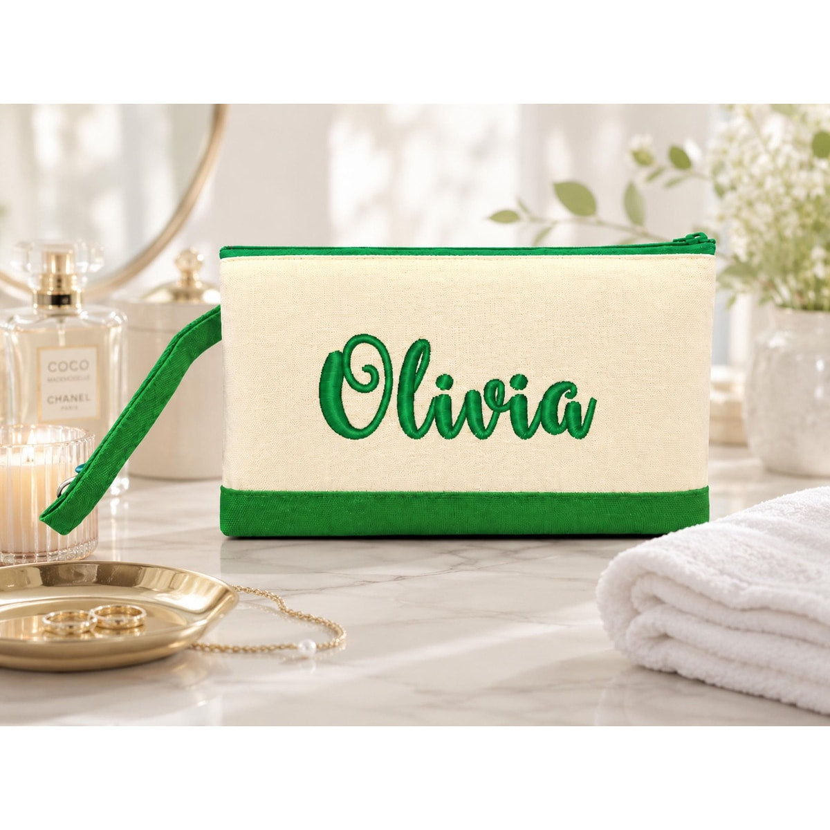 Monogram Make Up Bag, Personalized Canvas Cosmetic Bag, Monogram Makeup Case, Bridesmaids Gift, Makeup Bag, Make Up Tote