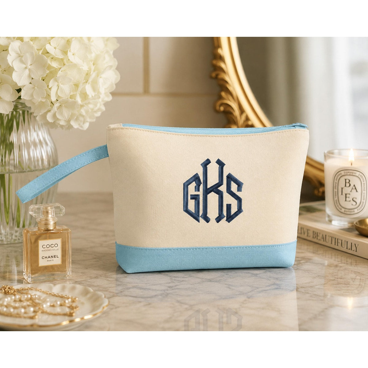 Monogram Make Up Bag, Personalized Canvas Cosmetic Bag, Monogram Makeup Case, Bridesmaids Gift, Makeup Bag, Make Up Tote