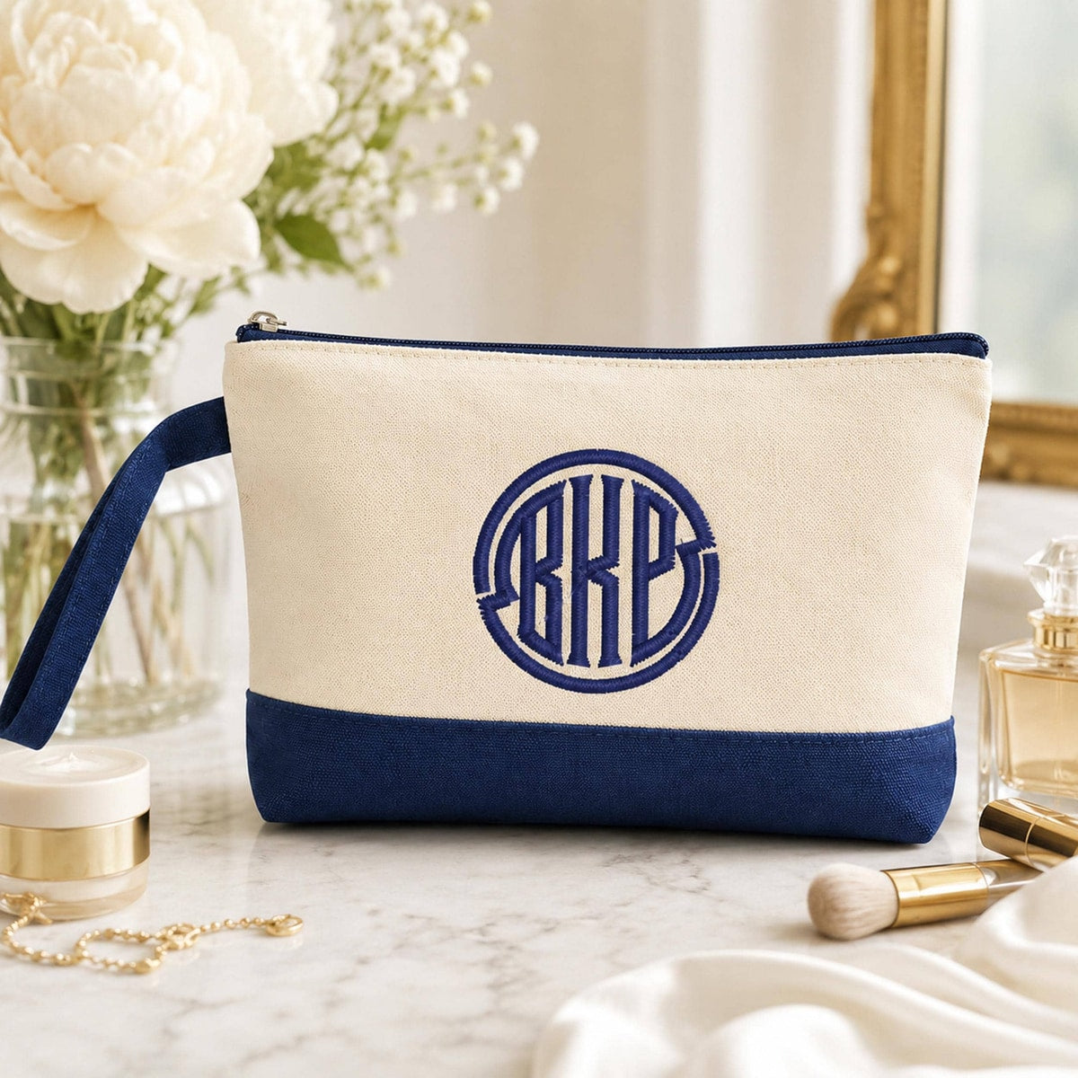 Monogram Make Up Bag, Personalized Canvas Cosmetic Bag, Monogram Makeup Case, Bridesmaids Gift, Makeup Bag, Make Up Tote