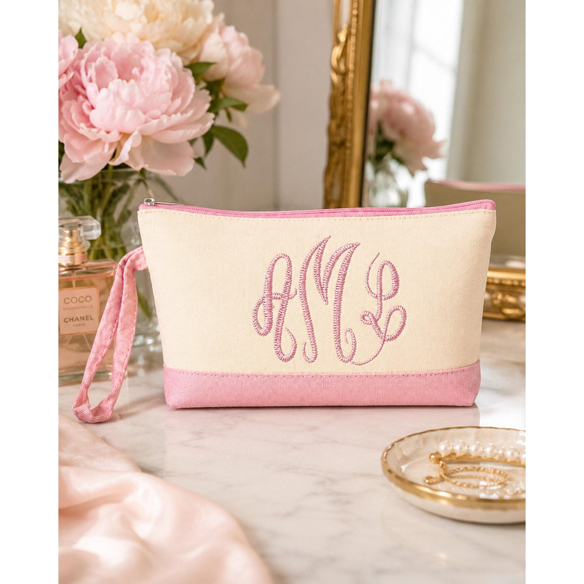 Monogram Make Up Bag, Personalized Canvas Cosmetic Bag, Monogram Makeup Case, Bridesmaids Gift, Makeup Bag, Make Up Tote