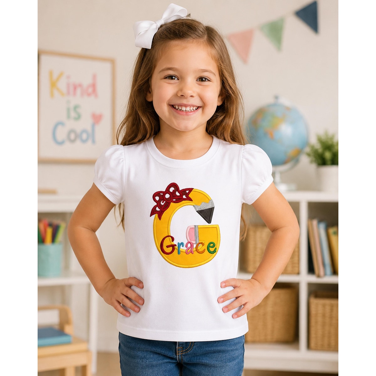 Back to School Shirt, Custom Embroidered Pencil Bow Personalized Shirt, Kindergarten Outfit, Pre K Shirt, Kids School Tee