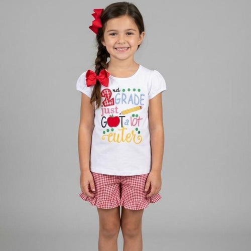 Back to School Girls Outfit, Custom Embroidered Applique, Grade Shirt and Shorts, School Shirt Shorts