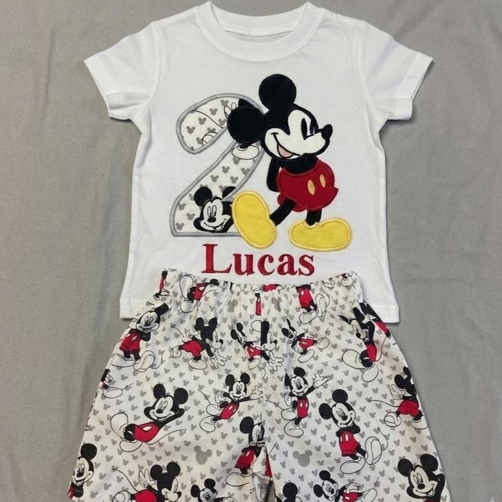 Boy's Character Outfit / Embroidered Boys Mouse Shirt / Personalized Boys Shirt - Shorts / Birthday Boys Outfit