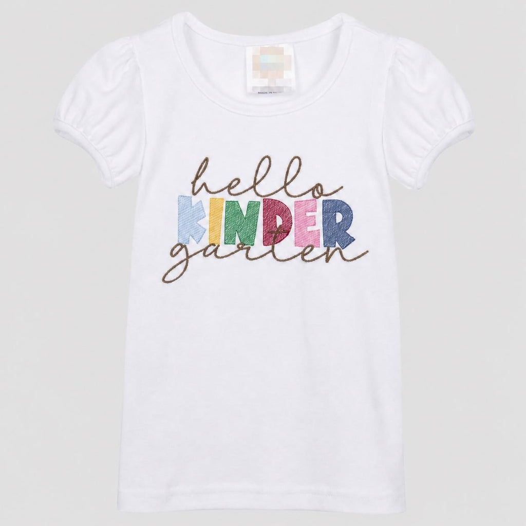 Kindergarten Girls Outfit / Custom Embroidered Design / Hello Kinder Shirt / Girl Kindergarten Shirt Shorts Set