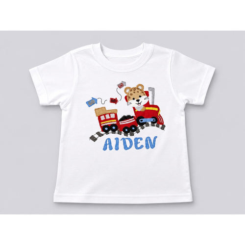 Boys Personalized Birthday Shirt / Tiger Train Embroider Shirt / Boys Shirt / Cute Train Shirt
