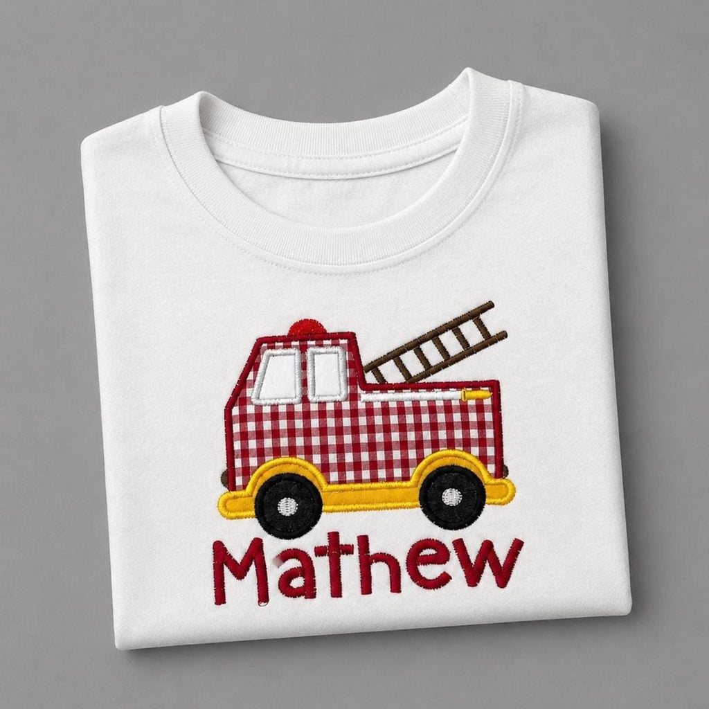 Firetruck Boy's Outfit / Shirt - Short Set / Firetruck Outfit / Birthday Outfit / Personalized Boys Truck Birthday Set